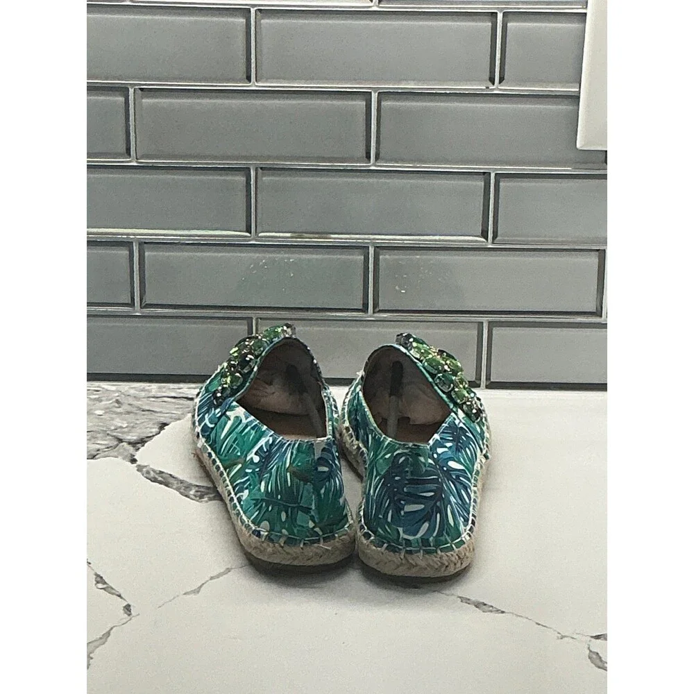 ESPI‎ Flats Espadrille Slides Green Multi Leaf Print Embellished Size 6